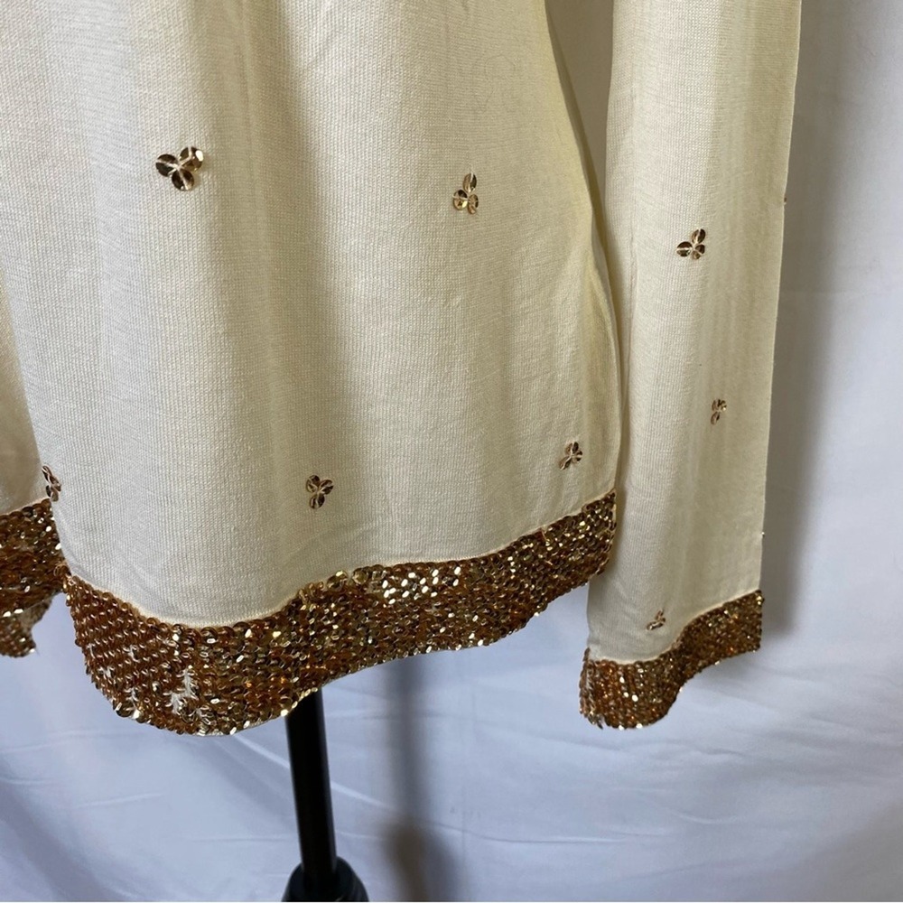 BCBGMaxAzria Sequined Long Sleeve Blouse Women's Medium‎ Silk Cotton Blend Top - Picture 3 of 10